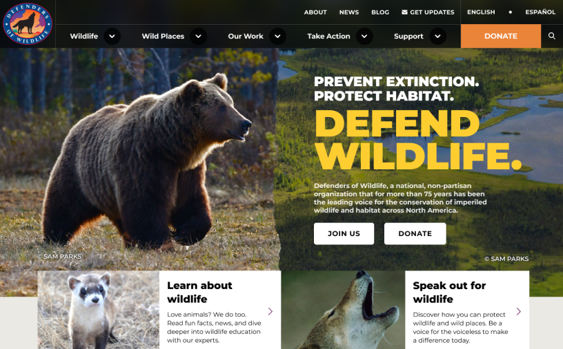 Defenders website homepage hero