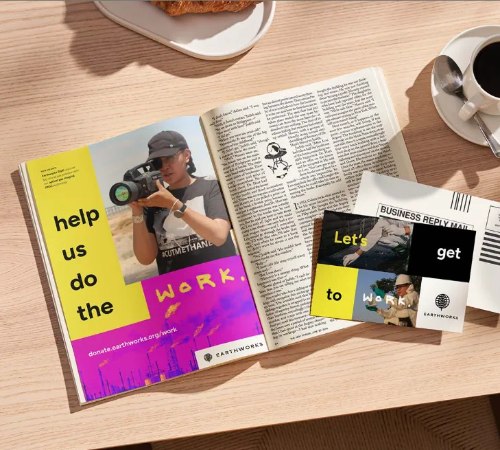 Photo of print advertisements from an Earthworks visual campaign developed by RAD Campaign.