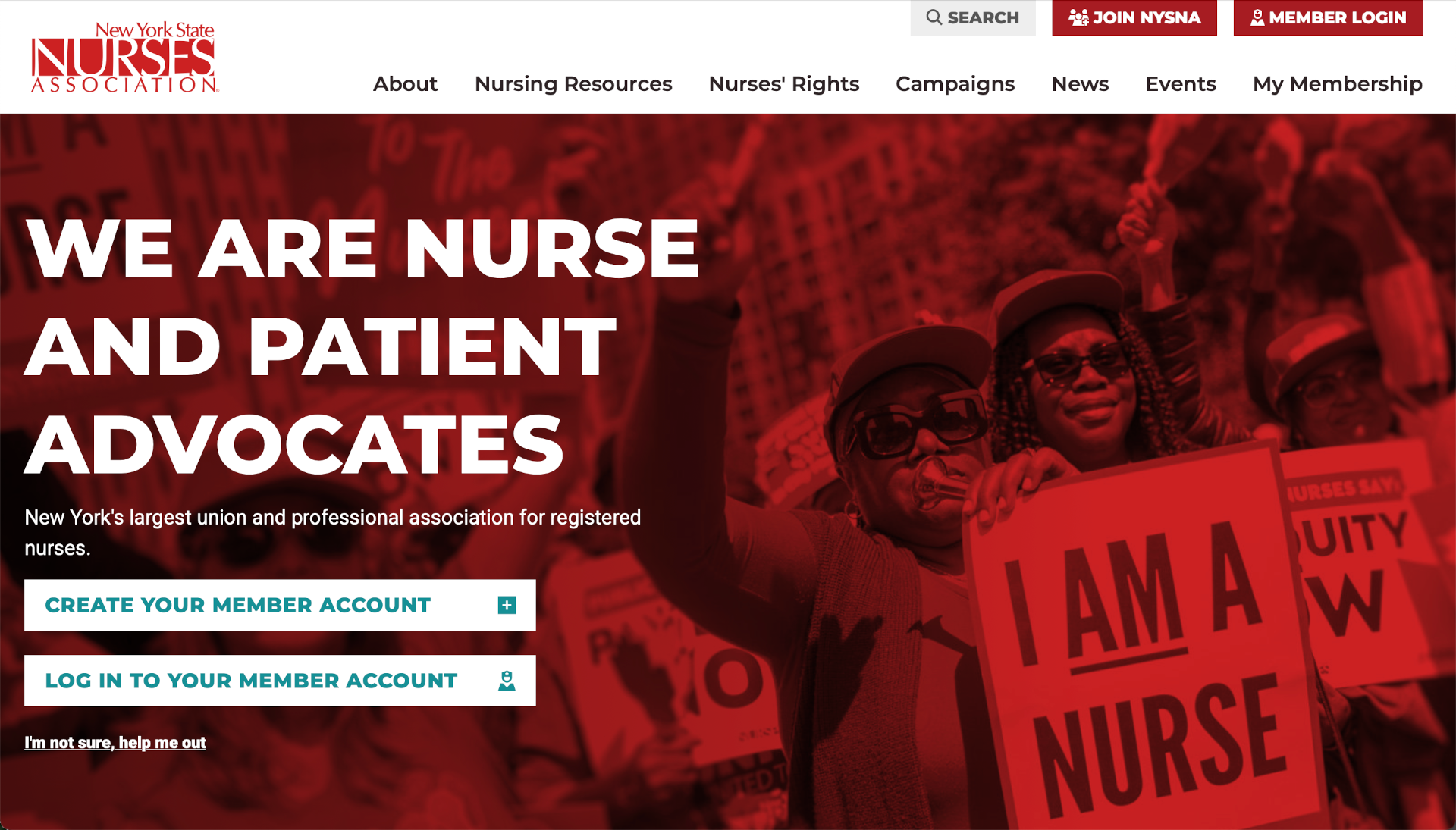 A screenshot of the NYSNA website homepage.