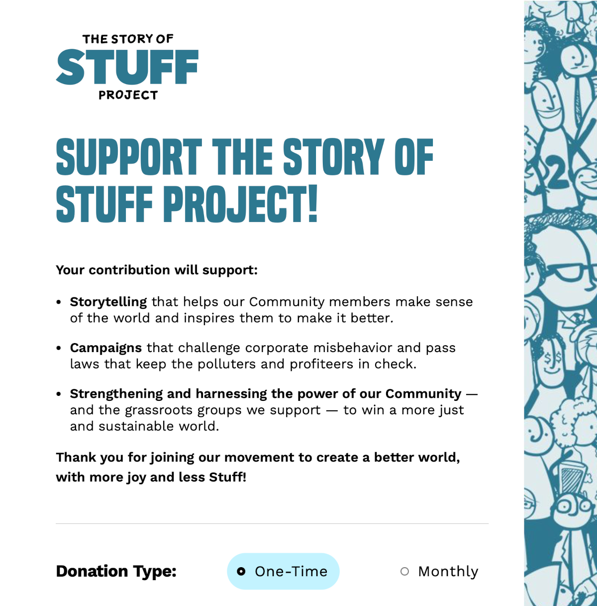 Screenshot of The Story of  Stuff Project's donation page.