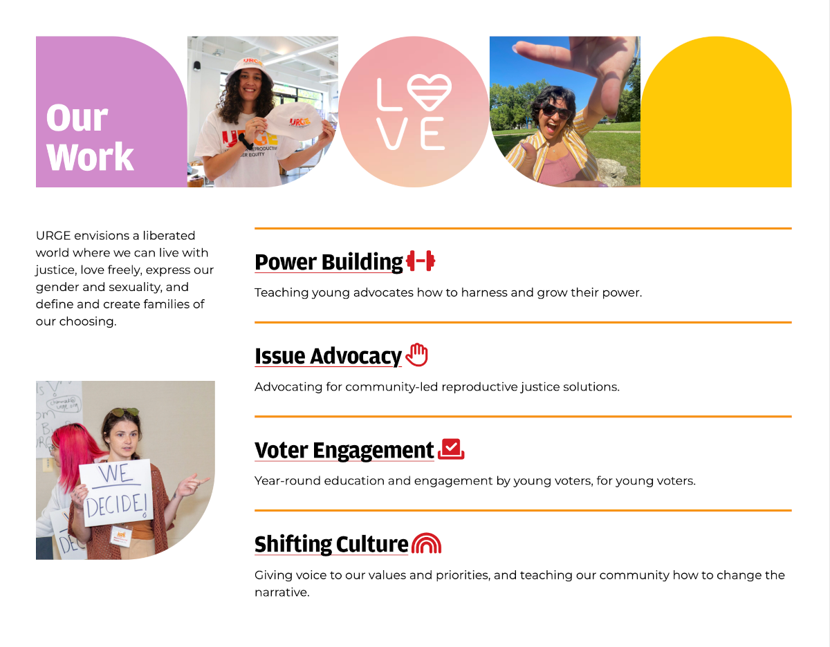 A screenshot of URGE's Work section of their website.