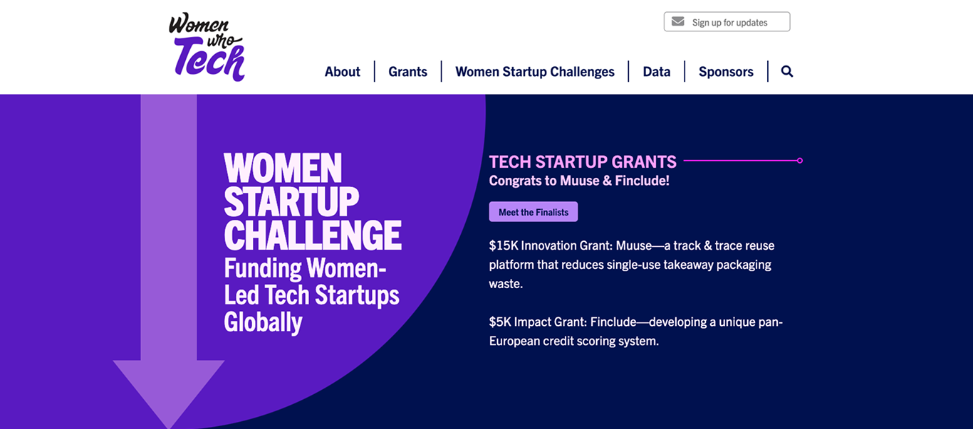 Screenshot of hero banner of the Women Who Tech website.
